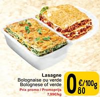 Promotions Lasagne bolognaise ou verde bolognese of verde - Produit maison - Cora - Valide de 30/04/2024 à 06/05/2024 chez Cora