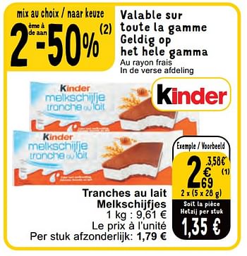 Promotions Tranches au lait melkschijfjes - Kinder - Valide de 30/04/2024 à 06/05/2024 chez Cora
