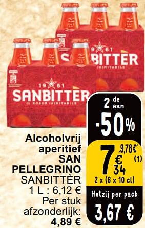 Promotions Alcoholvrij aperitief san pellegrino sanbittèr - San Pellegrino - Valide de 30/04/2024 à 06/05/2024 chez Cora