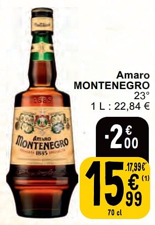 Promotions Amaro montenegro - Amaro Montenegro - Valide de 30/04/2024 à 06/05/2024 chez Cora