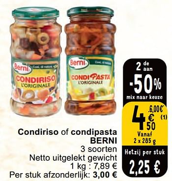 Promoties Condiriso of condipasta berni - BERNI - Geldig van 30/04/2024 tot 06/05/2024 bij Cora