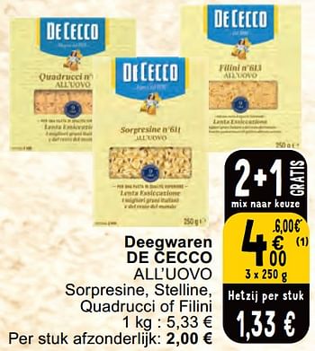 Promoties Deegwaren de cecco all’uovo - De Cecco - Geldig van 30/04/2024 tot 06/05/2024 bij Cora