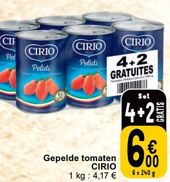 Promotions Gepelde tomaten cirio - CIRIO - Valide de 30/04/2024 à 06/05/2024 chez Cora