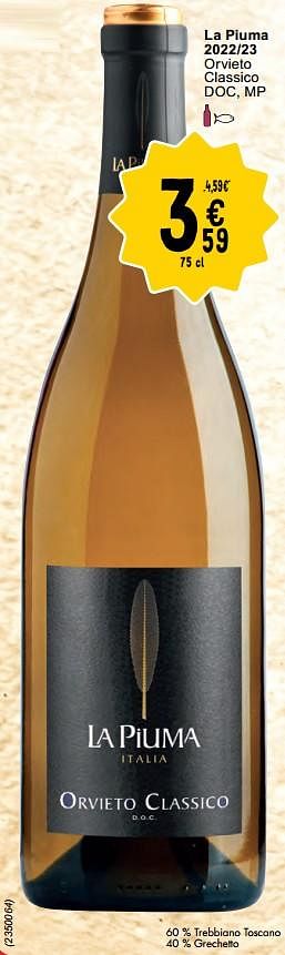 Promoties La piuma 2022-23 orvieto classico - Witte wijnen - Geldig van 30/04/2024 tot 06/05/2024 bij Cora