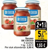 Promoties Sauzen de cecco - De Cecco - Geldig van 30/04/2024 tot 06/05/2024 bij Cora