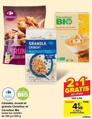 Promoties Granola crunchy - Huismerk - Carrefour  - Geldig van 30/04/2024 tot 07/05/2024 bij Carrefour
