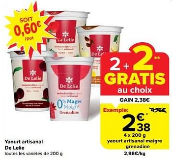 Promoties Yaourt artisanal maigre grenadine - De Lelie - Geldig van 30/04/2024 tot 07/05/2024 bij Carrefour
