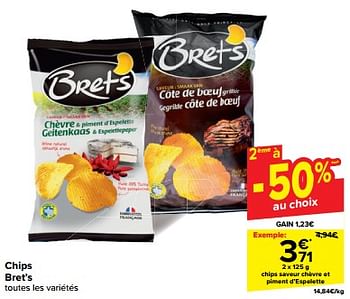 Promoties Chips saveur chèvre et piment d’espelette - Bret's - Geldig van 30/04/2024 tot 07/05/2024 bij Carrefour