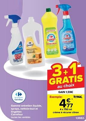 Promoties Crème à récurer citron - Huismerk - Carrefour  - Geldig van 30/04/2024 tot 07/05/2024 bij Carrefour