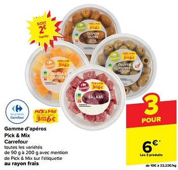 Promoties Gamme d’apéros pick + mix carrefour - Huismerk - Carrefour  - Geldig van 30/04/2024 tot 07/05/2024 bij Carrefour