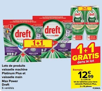 Promoties Lot de tablettes pour lavevaisselle platinum plus - Dreft - Geldig van 30/04/2024 tot 07/05/2024 bij Carrefour