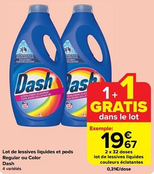 Promoties Lot de lessives liquides couleurs éclatantes - Dash - Geldig van 30/04/2024 tot 07/05/2024 bij Carrefour
