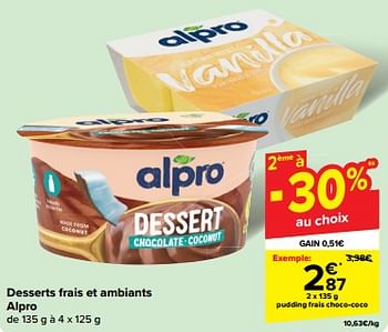 Promoties Pudding frais choco-coco - Alpro - Geldig van 30/04/2024 tot 06/05/2024 bij Carrefour