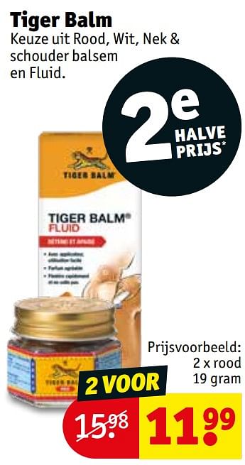 Promotions Tiger balm rood - Tiger Balm - Valide de 30/04/2024 à 12/05/2024 chez Kruidvat