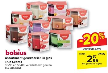 Promotions Assortiment geurkaarsen in glas true scents - Bolsius - Valide de 30/04/2024 à 13/05/2024 chez Carrefour