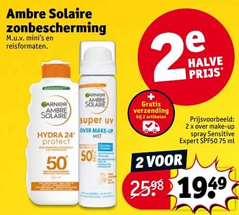 Promotions Ambre solaire over make up spray sensitive expert spf50 - Garnier - Valide de 30/04/2024 à 12/05/2024 chez Kruidvat
