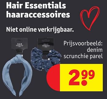 Promotions Denim scrunchie parel - Hair Essentials - Valide de 30/04/2024 à 12/05/2024 chez Kruidvat