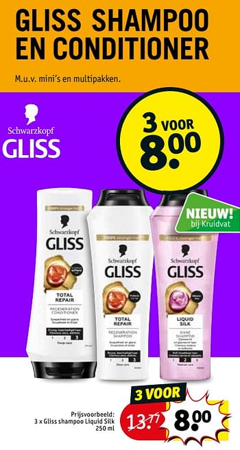Promotions Gliss shampoo liquid silk - Schwarzkopf - Valide de 30/04/2024 à 12/05/2024 chez Kruidvat