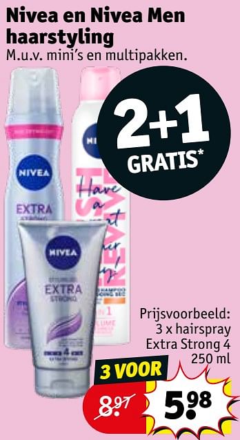 Promotions Hairspray extra strong 4 - Nivea - Valide de 30/04/2024 à 12/05/2024 chez Kruidvat