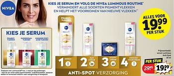 Promotions Serum luminous anti spot - Nivea - Valide de 30/04/2024 à 12/05/2024 chez Kruidvat