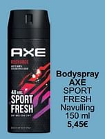 Promoties Bodyspray axe sport fresh - Axe - Geldig van 01/05/2024 tot 31/05/2024 bij Cora
