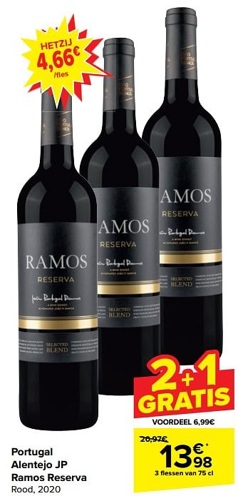 Promotions Alentejo jp ramos reserva rood - Vins rouges - Valide de 30/04/2024 à 13/05/2024 chez Carrefour