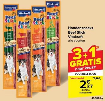 Promoties Hondensnacks beef stick rund - Vitakraft - Geldig van 30/04/2024 tot 13/05/2024 bij Carrefour