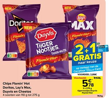 Promotions Tijgernootjes duyvis flamin’hot - Duyvis - Valide de 30/04/2024 à 13/05/2024 chez Carrefour