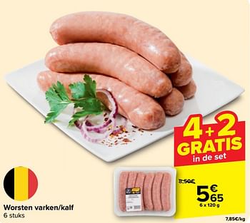 Promoties Worsten varken-kalf - Huismerk - Carrefour  - Geldig van 30/04/2024 tot 13/05/2024 bij Carrefour