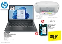 Promoties Hp 15s-fq0013nb + hp deskjetprinter 2710e all-in-one + combo pack zwart en drie kleuren n° 305 - HP - Geldig van 30/04/2024 tot 13/05/2024 bij Carrefour