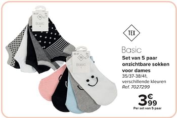 Promoties Set van 5 paar onzichtbare sokken voor dames - Tex - Geldig van 30/04/2024 tot 13/05/2024 bij Carrefour