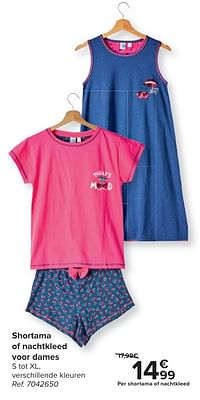 Shortama of nachtkleed voor dames-Huismerk - Carrefour 