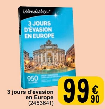 Promotions 3 jours d’évasion en europe - Wonderbox - Valide de 30/04/2024 à 13/05/2024 chez Cora