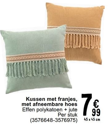Promoties Kussen met franjes, met afneembare hoes - Huismerk - Cora - Geldig van 30/04/2024 tot 13/05/2024 bij Cora