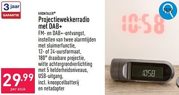 Promoties Krontaler projectiewekkerradio met dab+ - Krontaler - Geldig van 08/05/2024 tot 12/05/2024 bij Aldi