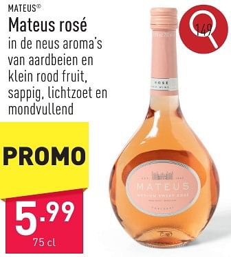 Promotions Mateus rosé - Vins rosé - Valide de 10/05/2024 à 12/05/2024 chez Aldi