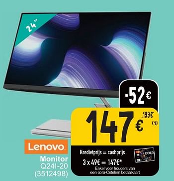 Promotions Lenovo monitor q24i-20 - Lenovo - Valide de 30/04/2024 à 13/05/2024 chez Cora