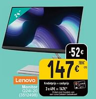 Promoties Lenovo monitor q24i-20 - Lenovo - Geldig van 30/04/2024 tot 13/05/2024 bij Cora