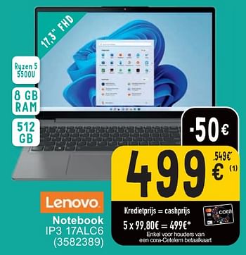Promotions Lenovo notebook ip3 17alc6 - Lenovo - Valide de 30/04/2024 à 13/05/2024 chez Cora