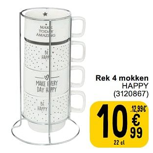 Promoties Rek 4 mokken happy - Huismerk - Cora - Geldig van 30/04/2024 tot 13/05/2024 bij Cora