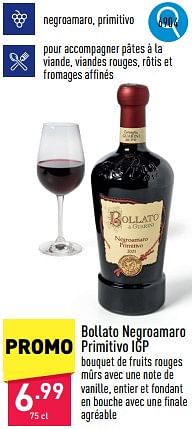 Promoties Bollato negroamaro primitivo igp - Rode wijnen - Geldig van 06/05/2024 tot 12/05/2024 bij Aldi