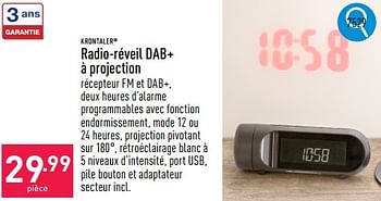 Promoties Krontaler radio-réveil dab+ à projection - Krontaler - Geldig van 06/05/2024 tot 12/05/2024 bij Aldi