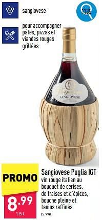 Promotions Sangiovese puglia igt - Vins rouges - Valide de 06/05/2024 à 12/05/2024 chez Aldi