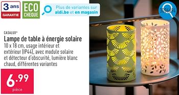 Promoties Lampe de table à énergie solaire - Casalux - Geldig van 06/05/2024 tot 12/05/2024 bij Aldi