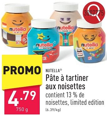 Promotions Pâte à tartiner aux noisettes - Nutella - Valide de 06/05/2024 à 12/05/2024 chez Aldi