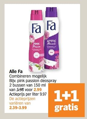 Promotions Pink passion deospray - Fa - Valide de 29/04/2024 à 05/05/2024 chez Albert Heijn