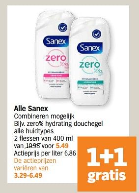 Promotions Zero% hydrating douchegel alle huidtypes - Sanex - Valide de 29/04/2024 à 05/05/2024 chez Albert Heijn