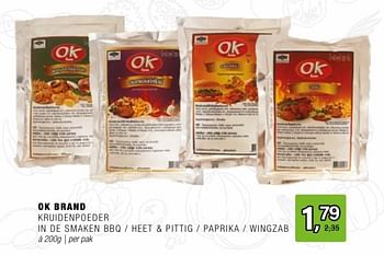 Promotions Ok brand kruidenpoeder in de smaken bbq heet + pittig paprika wingzab - OK Brand - Valide de 24/04/2024 à 14/05/2024 chez Amazing Oriental