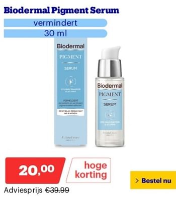 Promotions Biodermal pigment serum - Biodermal - Valide de 29/04/2024 à 05/05/2024 chez Bol.com
