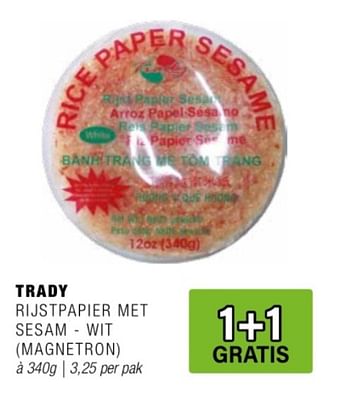 Promoties Trady rijstpapier met sesam wit - Trady - Geldig van 24/04/2024 tot 14/05/2024 bij Amazing Oriental